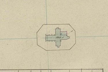 <p>De kadastrale hulpkaart uit 1882 met daarop weergegeven de nieuwe aanbouw tussen noorder transept en koor. (Kadaster). </p>
